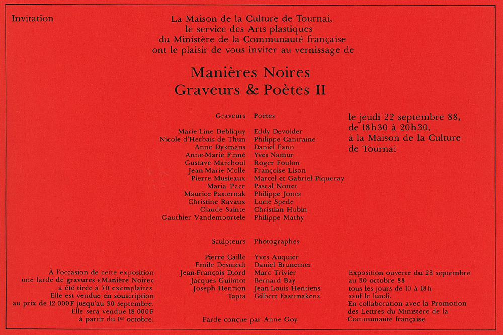 Graveurs et Poètes II, Manières noires 1 | 1988