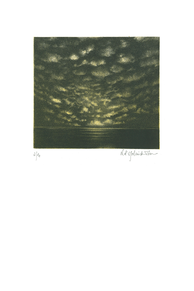 Minuit-miroir I, Mezzotint & aquatinte en couleur, 10,5x13,5 cm | 2017