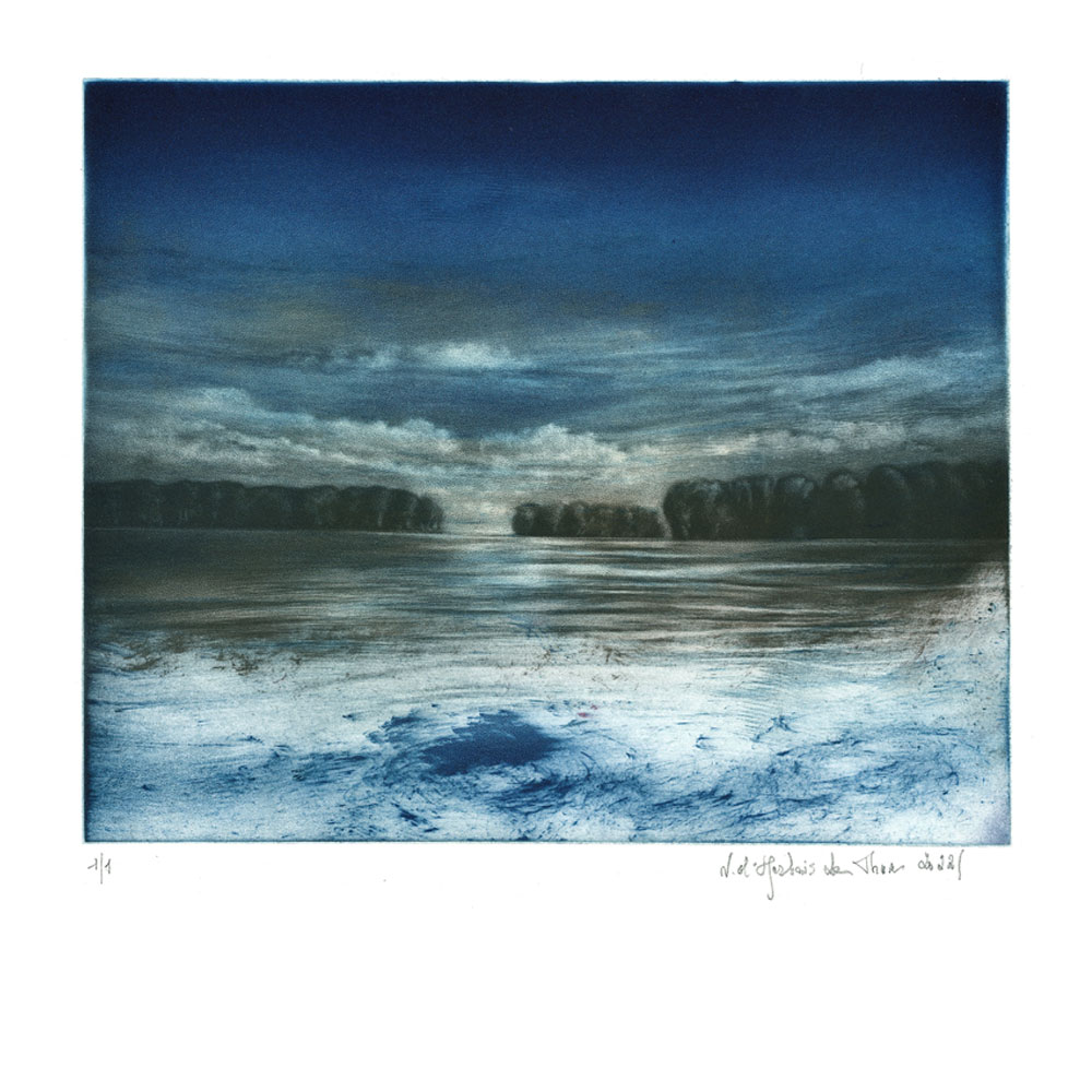 Nuages bleus, Mezzotint en couleur, 20x24 cm | 2022